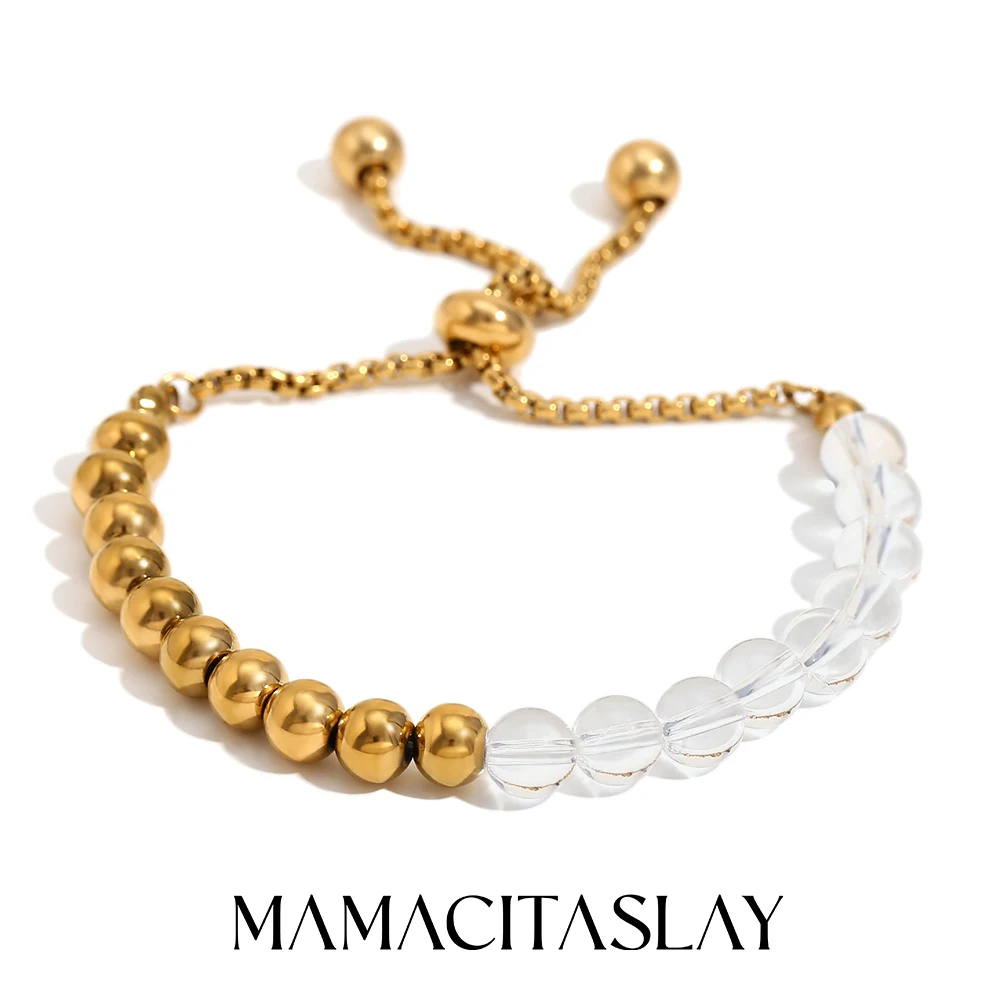 MamacitaSlay New Design Acrylic Beads Gold Plated Titanium Beads Drawstring Adjustable bracelets Stainless steel jewelry woman