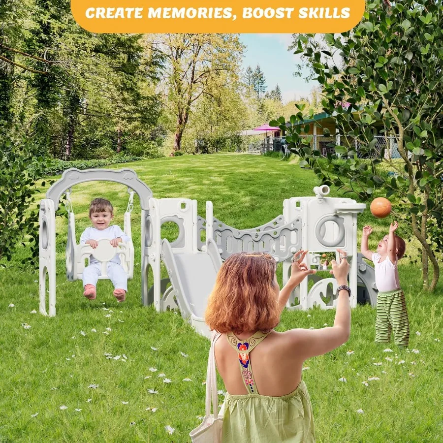 11 in 1 Toddler Slide and Swing Set Slide for Toddlers Outdoor Indoor Playground for Toddlers 13 Toddler PlaySet with Basketbal