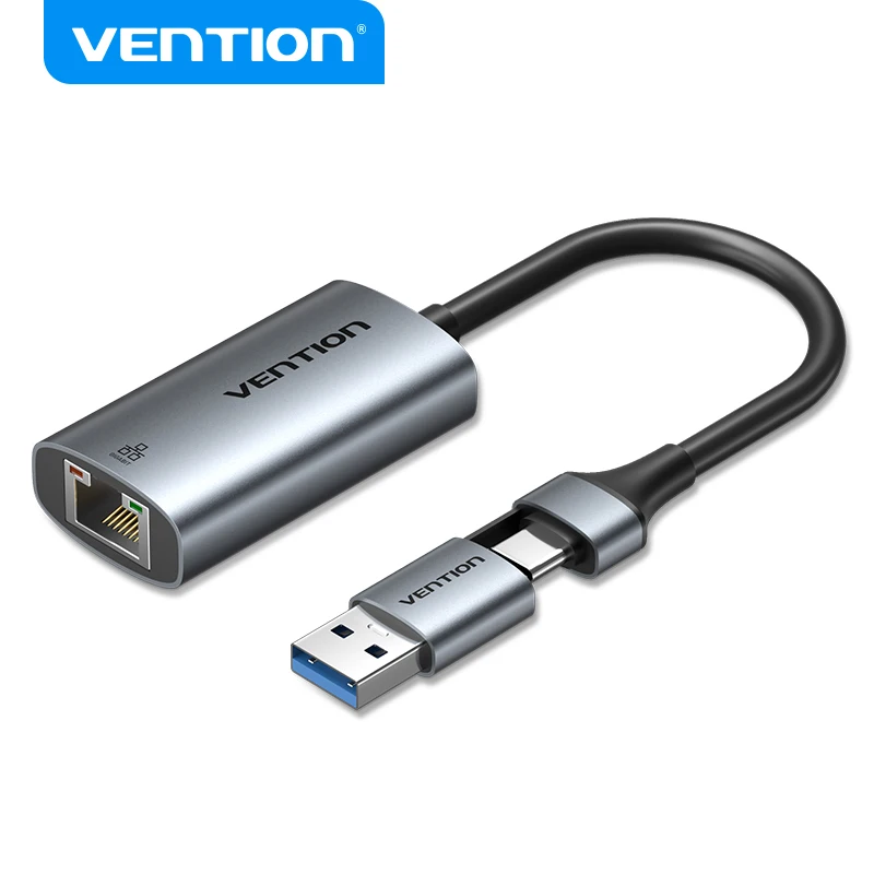 Vention 2 في 1 USB إيثرنت محول لأجهزة الكمبيوتر المحمول ماك بوك 1000Mbps RJ45 التصحيح محول آيفون 16 15 باد USB نوع C بطاقة الشبكة