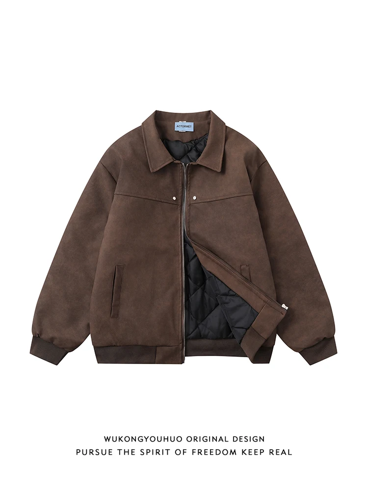 Warmth And Sle Men's Cotton Jaet Loose Fit Windproof Youthful Trend Brown Leather Coat Versatile Winter Faionable Coat