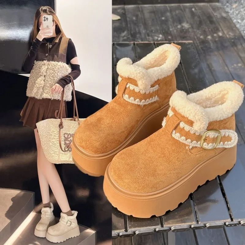 

2026 New Fur Platform Women Ankle Boots Flats Suede Warm Shoes Woman Trend Designer Brand Short Plush Cozy Femme Snow Botas