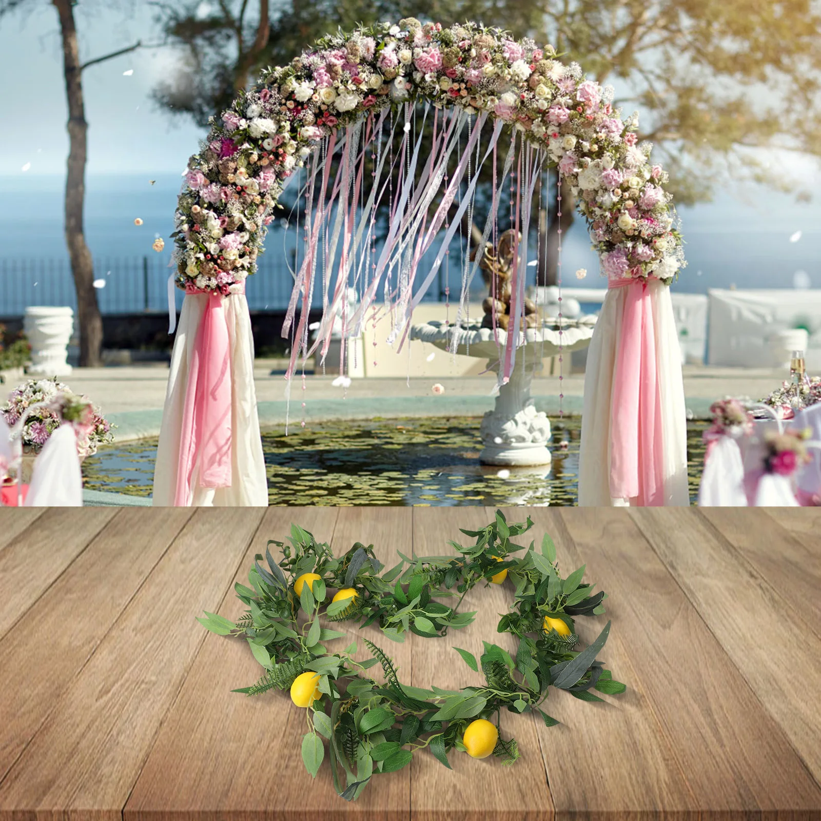 

Искусственная лимонная лоза (180 см) для декора: имитация лимонов, подвесная настенная/потолочная композиция, 1 шт.