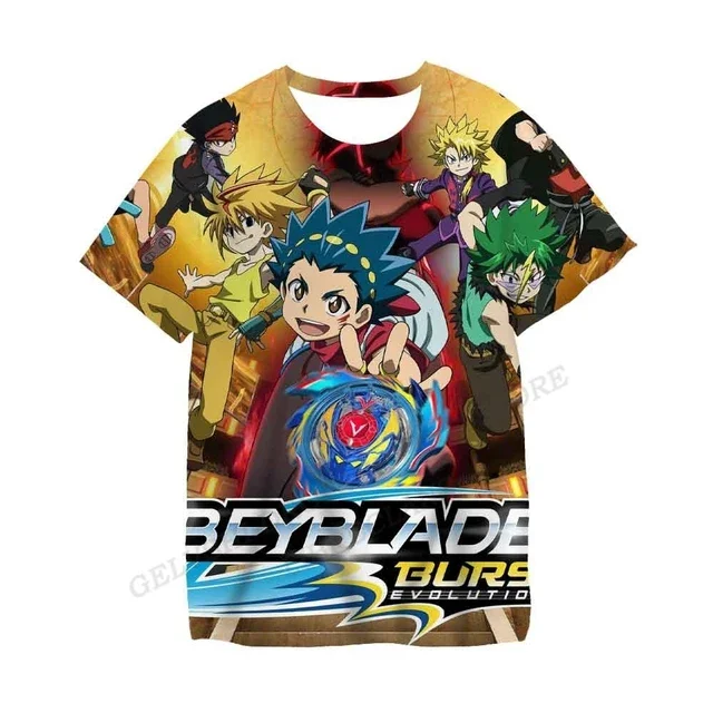 男の子と女の子のための3DプリントのベイブレードTシャツ,ラウンドネックのカジュアルTシャツ,ヒップホップウェア,カワイイファッション,ゲーム,夏