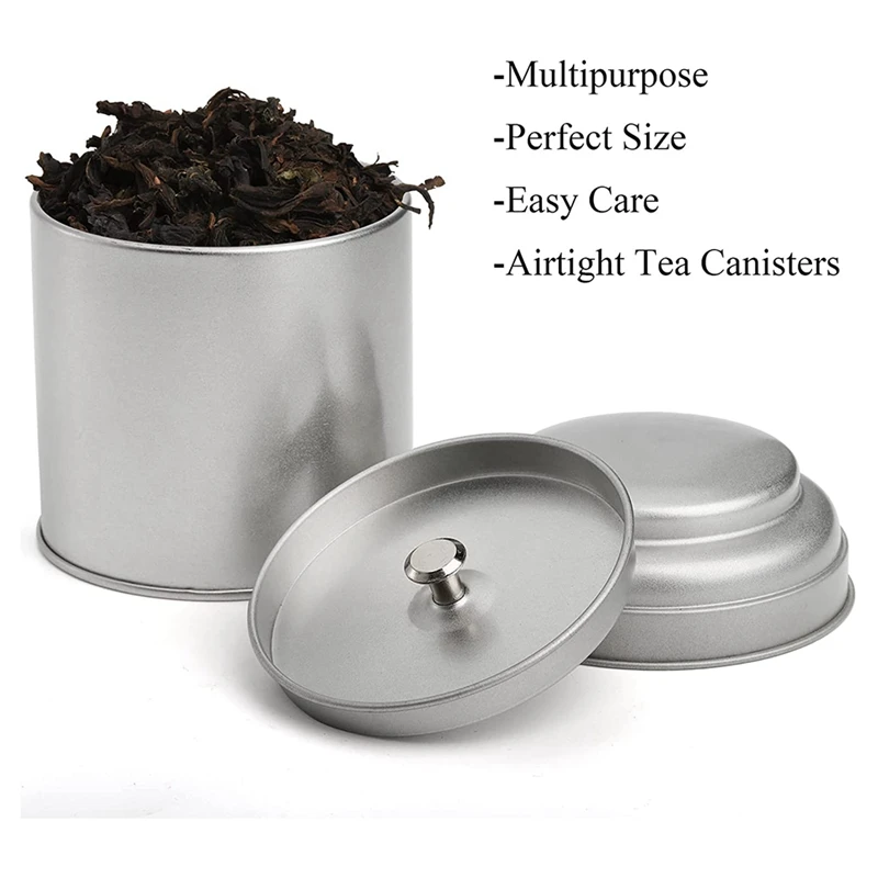 ABWR-12 Pcs Tea Tin Canister With Airtight Double Lid 8Oz Round Tin Can Box Small Kitchen Tea Canister Loose Leaf