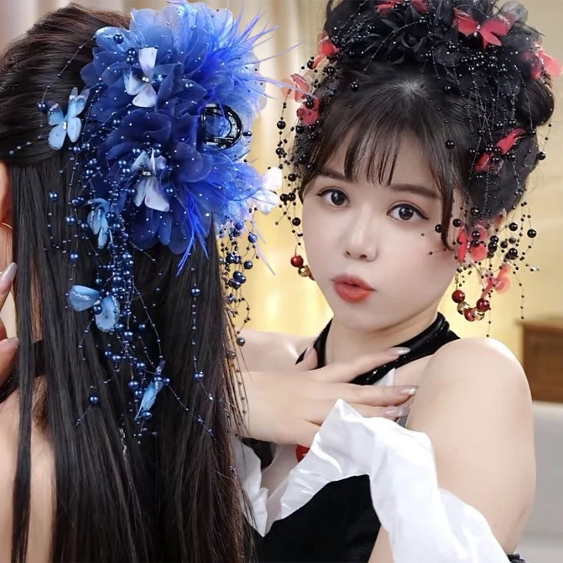 Moda Fata Farfalla Piuma Nappa Artiglio per capelli Clip di squalo Temperamento Maglia Fiore Artiglio Clip Copricapo da donna Accessori per capelli