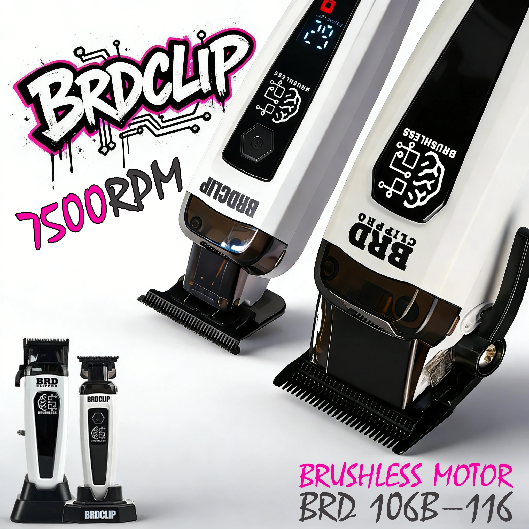 

Профессиональная электрическая машинка для стрижки волос с бесщеточным мотором, 7500 об/мин, лезвие DLC, машинка для стрижки в стиле барбершопа с подставкой BRDCLIP