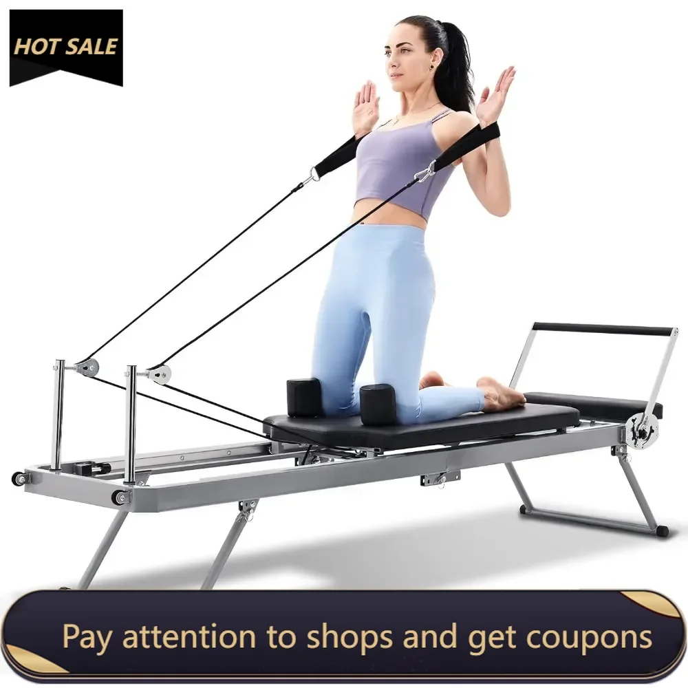 

Pro 91" Pilates Reformer Machine, Big Size-5 Metal Resistance Springs-Foldable Pilates Machine & Equipment for Gym Workout