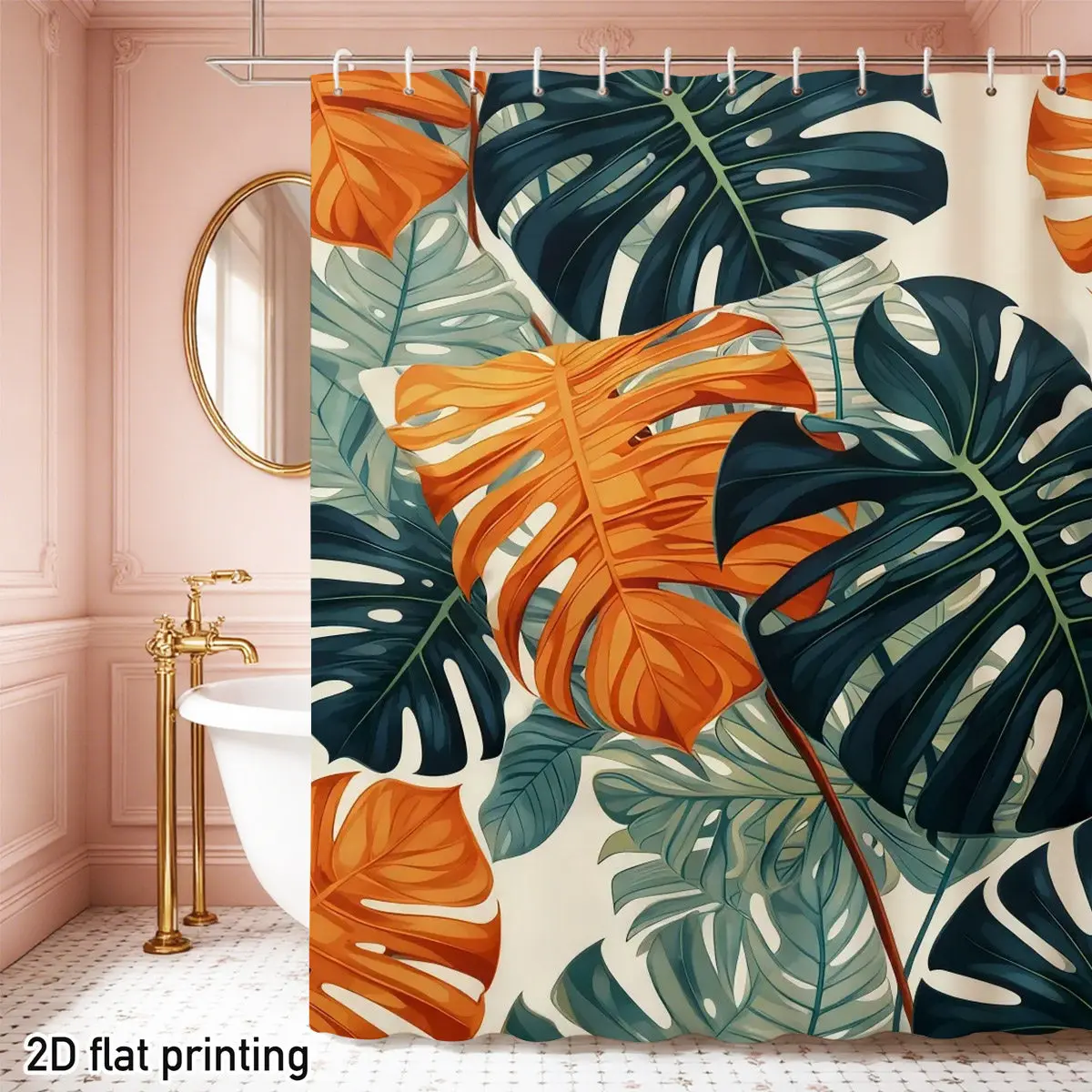 

Занавеска для душа с изображением листьев монстеры – двухцветная, с зеленым тропическим растительным орнаментом, белый фон, 2D-принт, полиэстер, 70,8"x70,8"