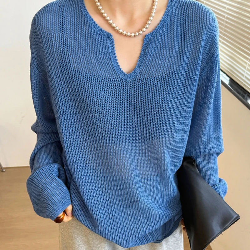 

Long-sleeved Fashion V-neck Women's Bottoming Pullover Openwork Sweater Women Commuter Joker Tops