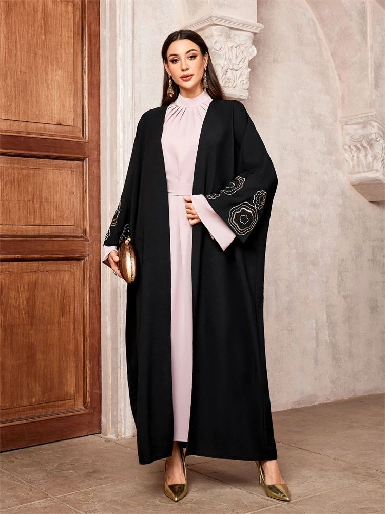 Ramadan Eid Satin Open Kimono Abaya Dubai Luxury Muslim Abayas For Women Kaftan Dress Islam Clothing Robe Femme Musulmane Caftan