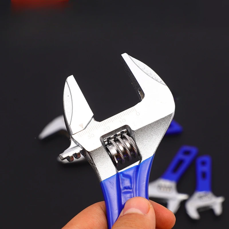 Adjustable Wrench Large Opening Short Handle Mini Monkey Spanner Laser Scale Rubber Wrapped Key Plumbing Pipeline Bathroom Tools