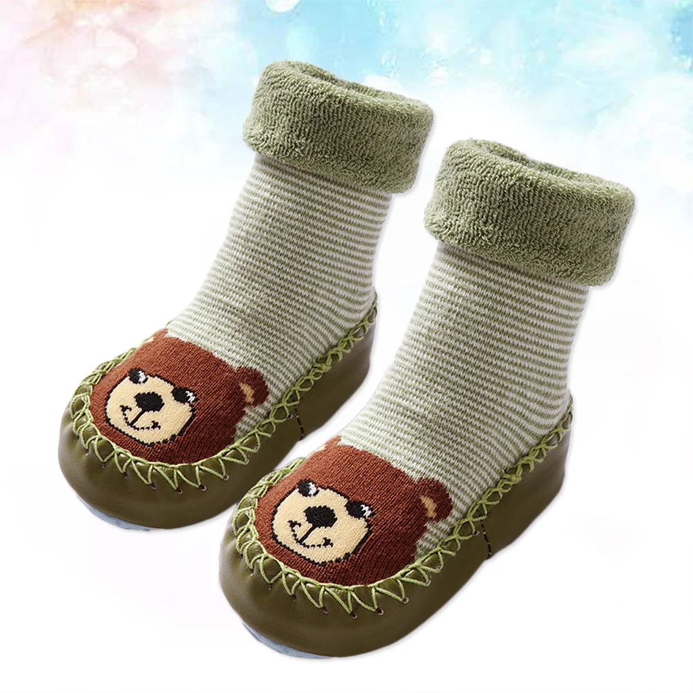 

1Pair Infant Learning Walking Socks Baby Anti-Slip Cotton Cartoon Toddler Socks Breathable Sweat Absorption 15-23 Months Green