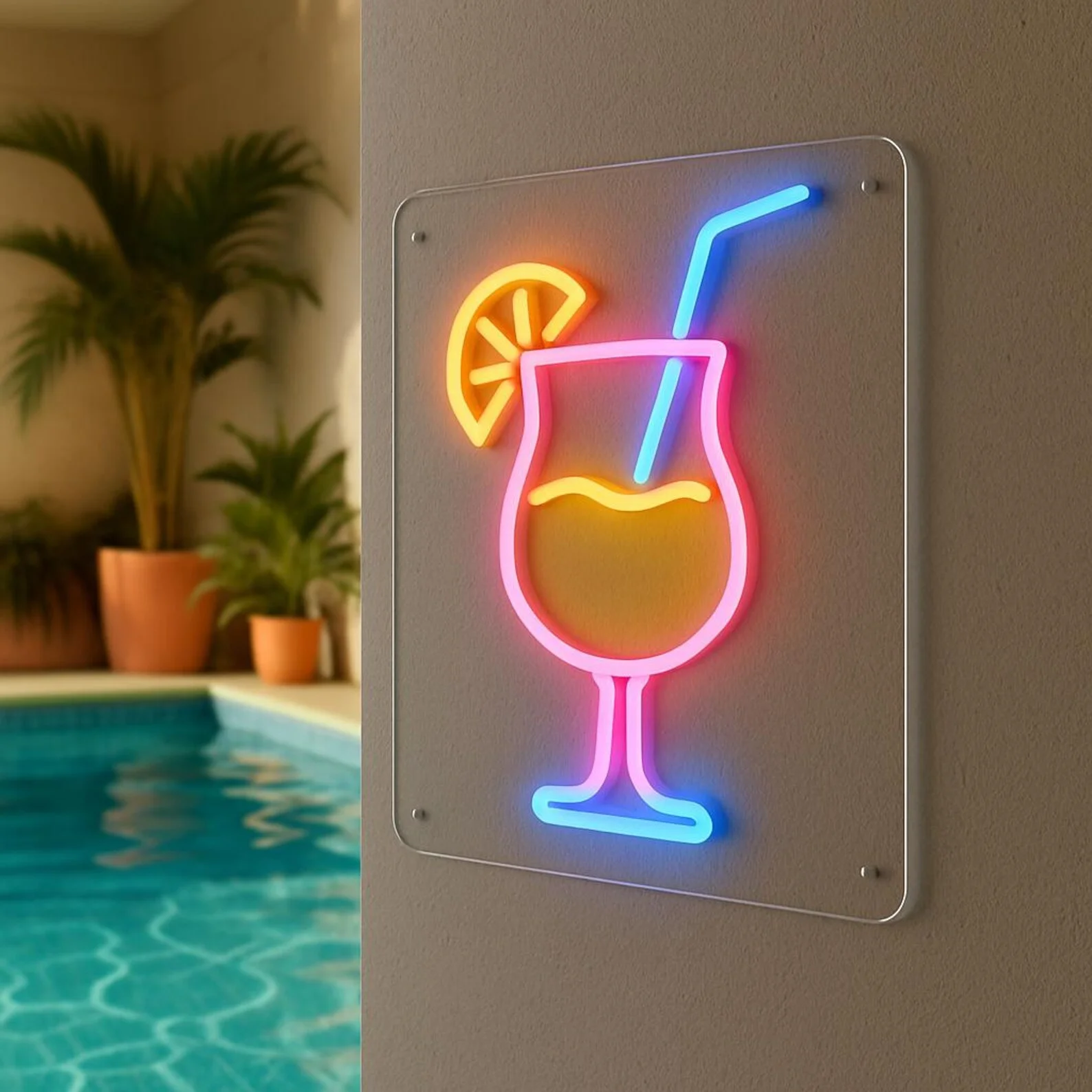 

Коктейль с соломенной неоновой вывеской, Декор для бара, Две очки с коктейльной неоновой вывеской, Домашний декор