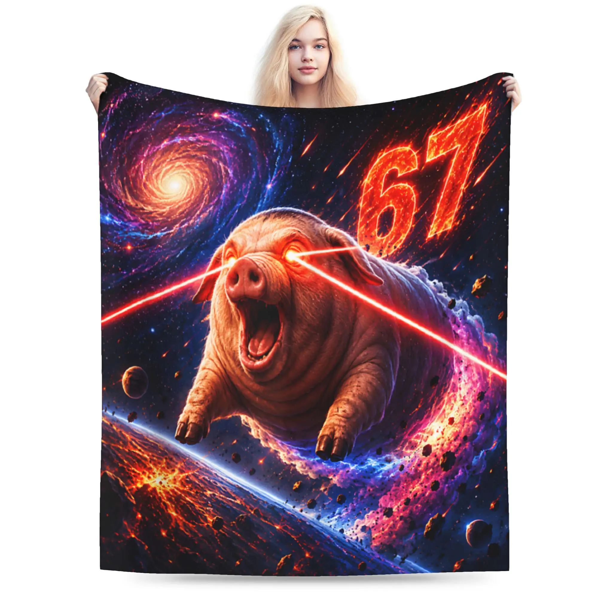 Soft Cozy Throw Blanket Travel Car John Pork Hair Laser Eyes 67 Meme Funny Memes Brainrot Memes Blankets Flannel Bedspread