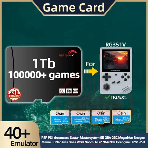 Anbernic 메모리 TF 플러그 앤 플레이 사전 설치 레트로 게임용 게임 카드, PSP PS1 SD 휴대용 핸드헬드 고속 카드, RG351V, 1Tb, 512G
