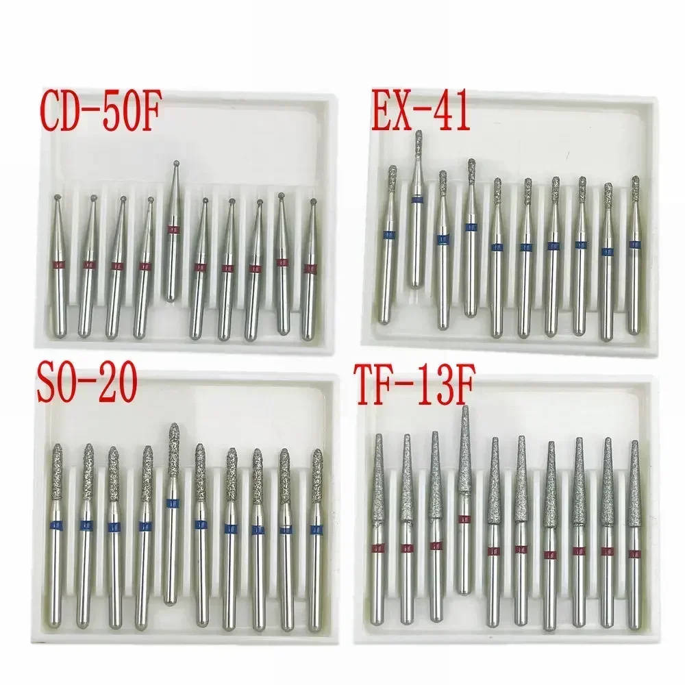 10pcs/box Dental Diamond Burs Drill FG Diamond 1.6mm Shank for High Speed Handpiece Burs