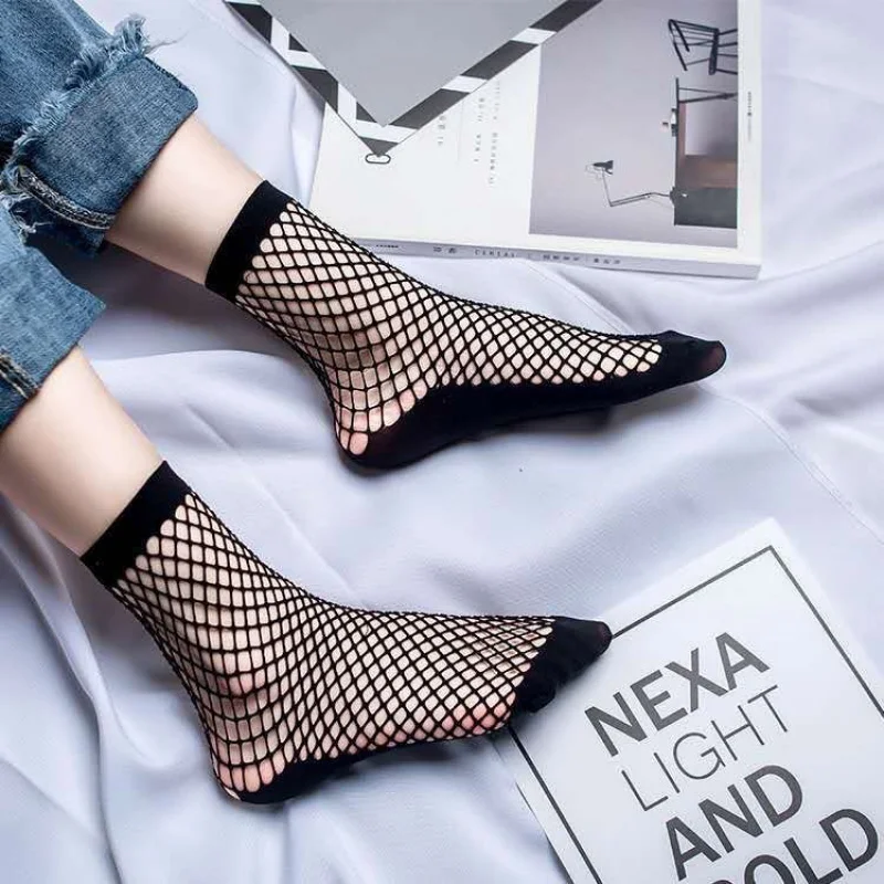 

Fishnet Stockings Summer Thin Short Mesh Stockings Sole Padded Sexy Hollow Invisible Women's Socks Non-Slip