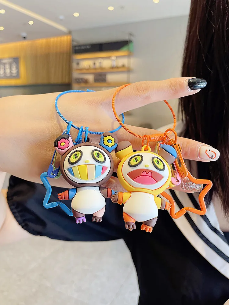 سلسلة مفاتيح تاكاشي موراكامي، حامل مفاتيح على شكل دمية وحش بسلسلة قوس قزح، حزام معصم، هدية إبداعية، حلقة مفاتيح، فن عام