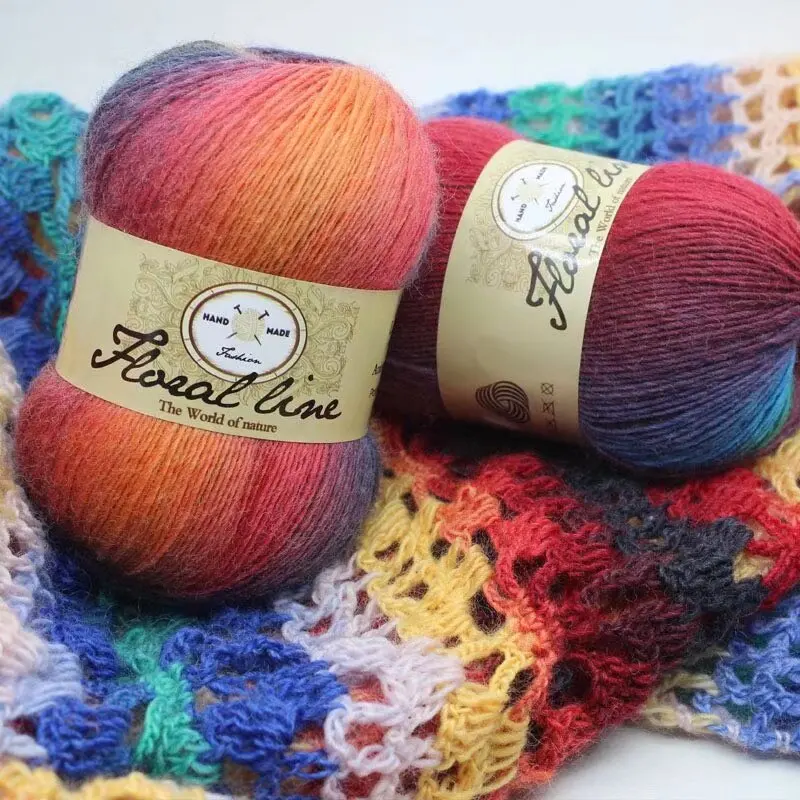 300g Regenbogen-Langstrecken-Gefärbtes Blumen-Häkelgarn für Handgemachtes DIY-Stricken, Farbenfrohe und Modische Garnknäuel für die Herstellung von Schals, Mützen und Pullovern 1 Stück = 3 Stück = 300