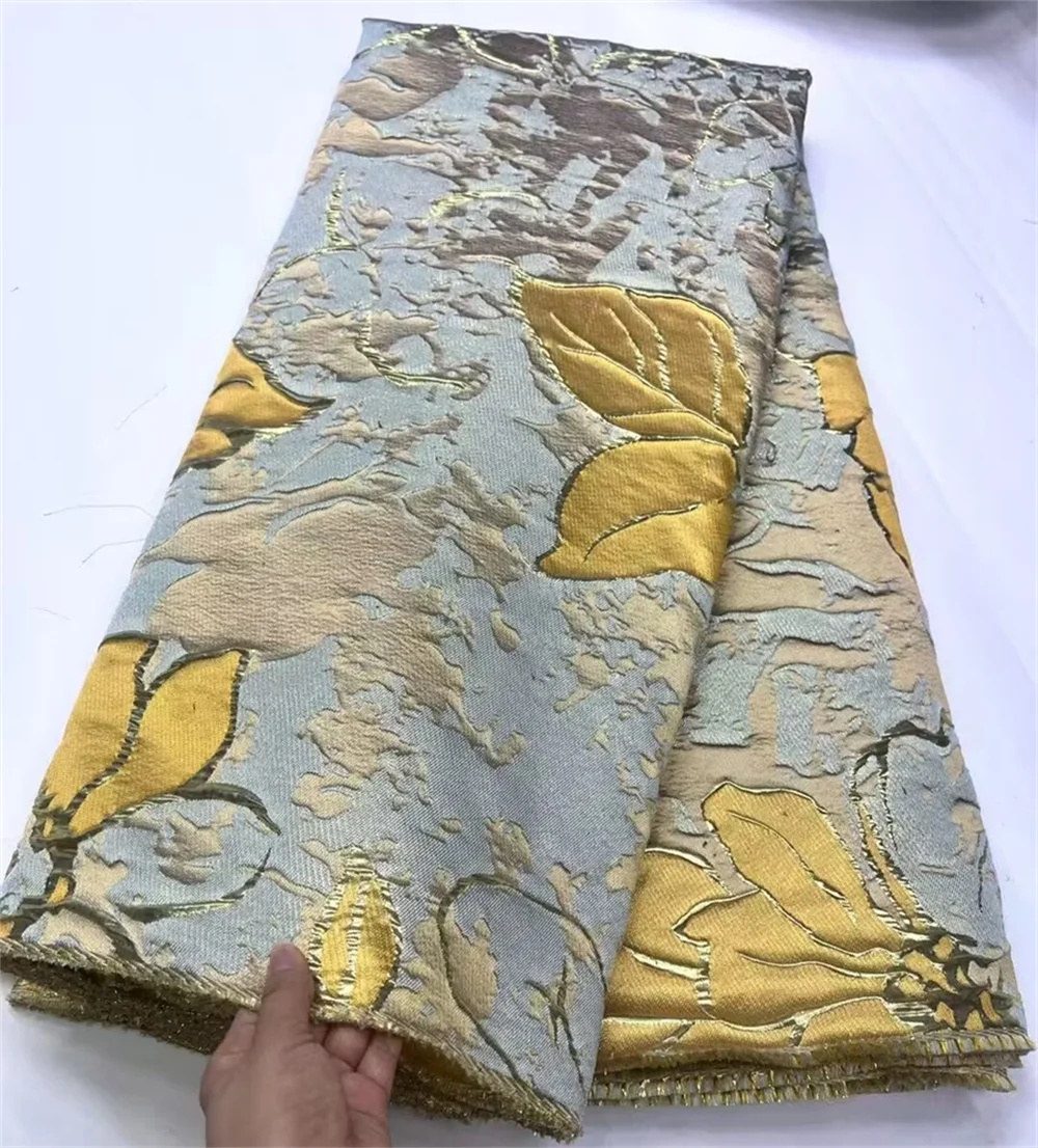 African Brocade Jacquard Luxury Fabric Floral Damask Material Nigerian Gilding Lace Brocard Tissu 5 Yard Africain For Dress DB24