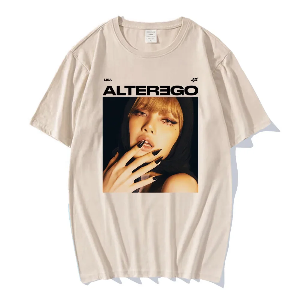 LISA Alter Ego 2025 ألبوم جديد الطباعة بلايز الكورية المغني الجرافيك تي شيرت الهيب هوب للجنسين الشارع الشهير الرجال ملابس حريمي