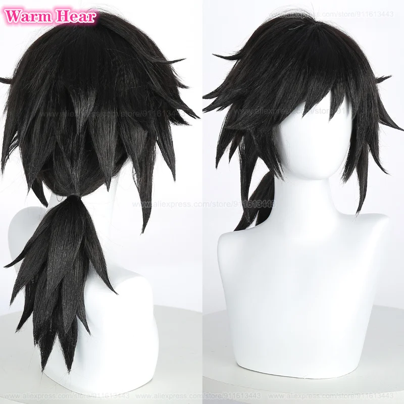 High Quality Tomioka Giyuu Synthetic Hair Anime Long 40cm Black Ponytail Cosplay Wig Heat Resistant Wigs Halloween + A Wig Cap