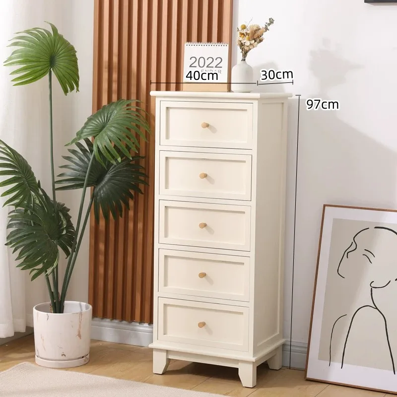 

Mini Narrow Storage Cabinet - Wooden Drawer Organizer with Anti-Mold Feet for Bedroom/Living Room