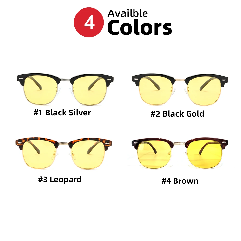 Classic Polarized Night Vision Driving Glasses Men Yellow Semi-Rimless Goggles Square 2024 Women UV400 Sunglasses