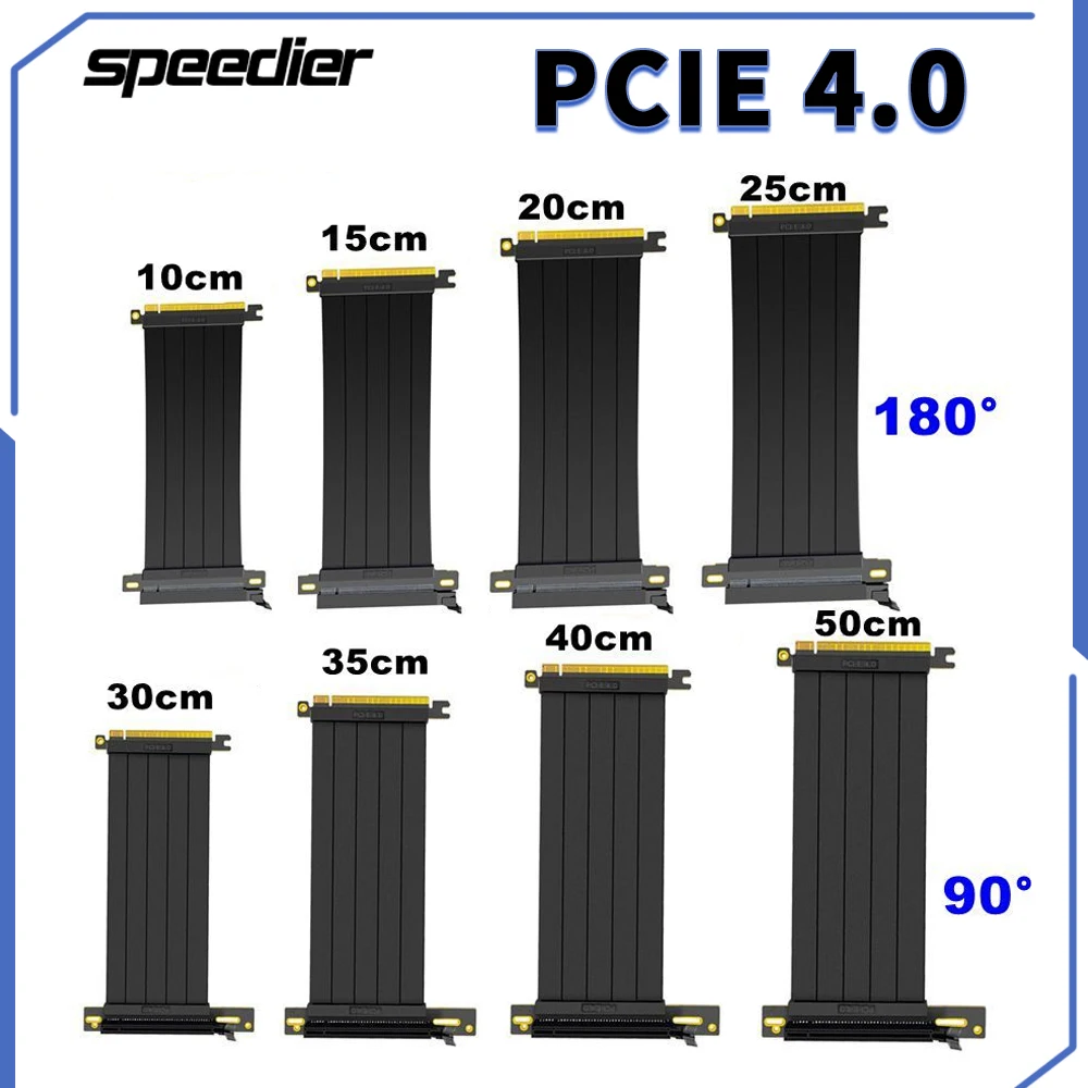 

PCIE 4.0 16x Shielded Extreme High Speed Riser Cable with PCI Express Port for GPU Extension Card Right 90 180 degree Connector