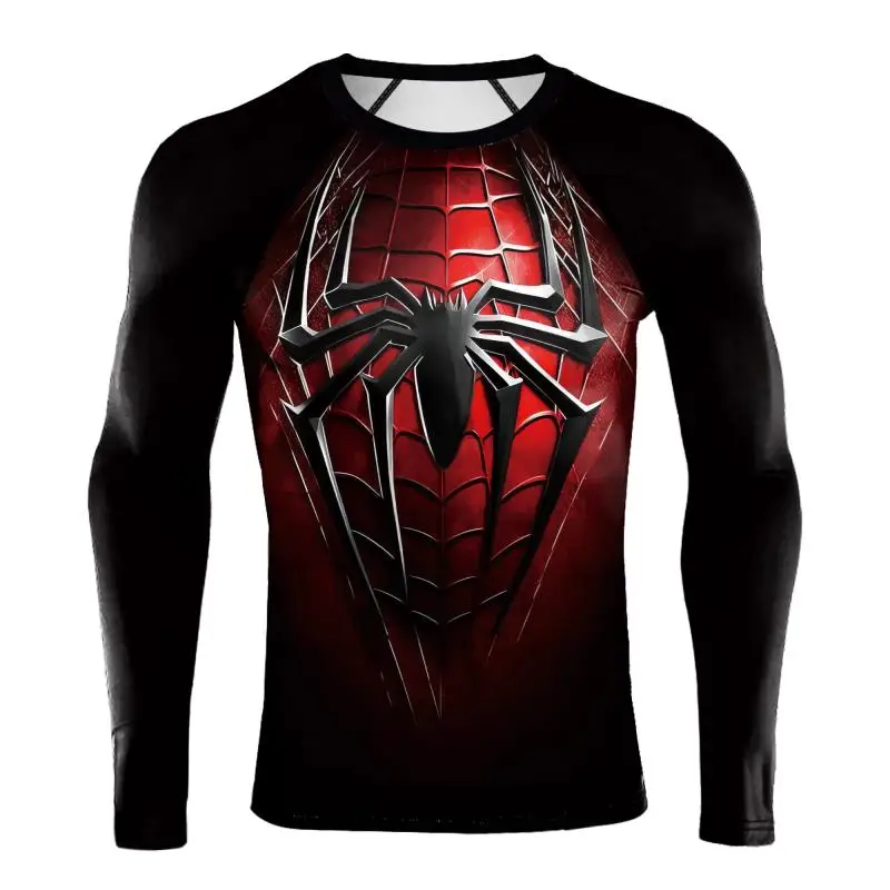 Spider Printed Cosplay Men T-Shirt Halloween Costume Quick Dry Breathable Compression Shirt Sport Elastic Pull On Novelty Tops