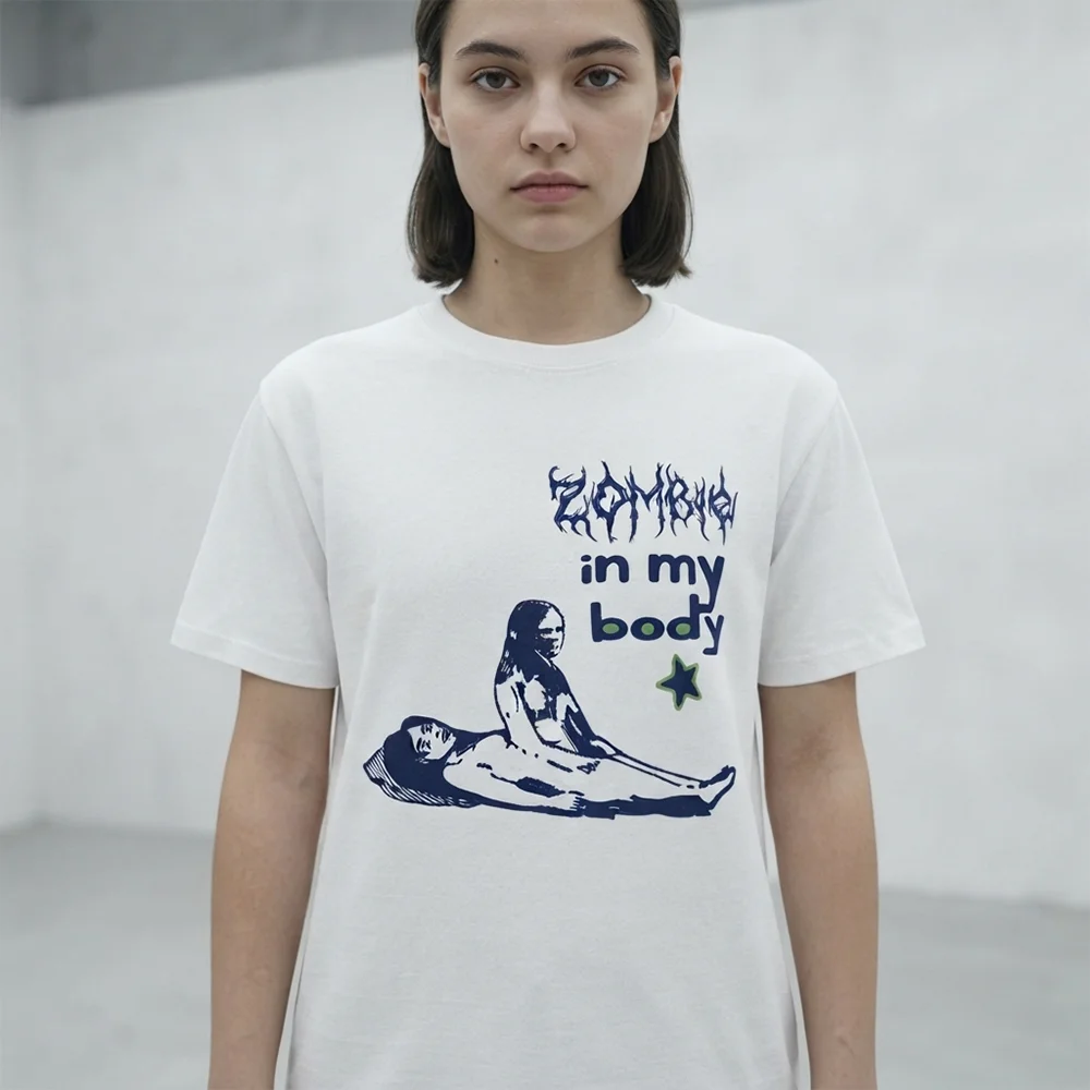 Womens Zombie Graphic T Shirts Horror Letter Print Short Sleeve Casual Summer Cotton Tee Tops