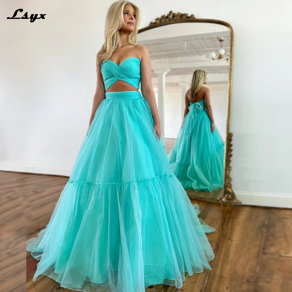 

LSYX Customized Tiffiny Blue Prom Dresses Vestidos De Fiesta Sweetheart A-line Homecoming Graduation Dress Boho Evening Gowns