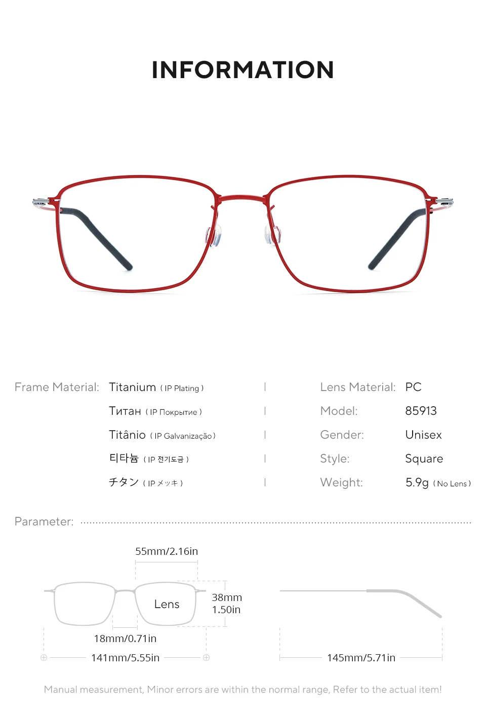 FONEX Titanium Glasses Frame Men Brand Design Square Korean Japaness Ultralight Eyeglasses Morten Screwless Denmark Eyewear 5913