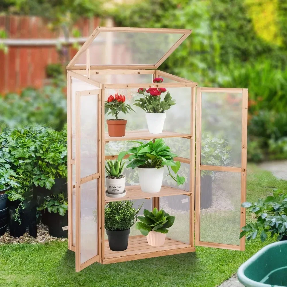 

Wooden Greenhouse 3 Tier Plant House Portable Greenhouses Bed Foldable Cold Frame for Home Decor Indoor Outdoor Patio