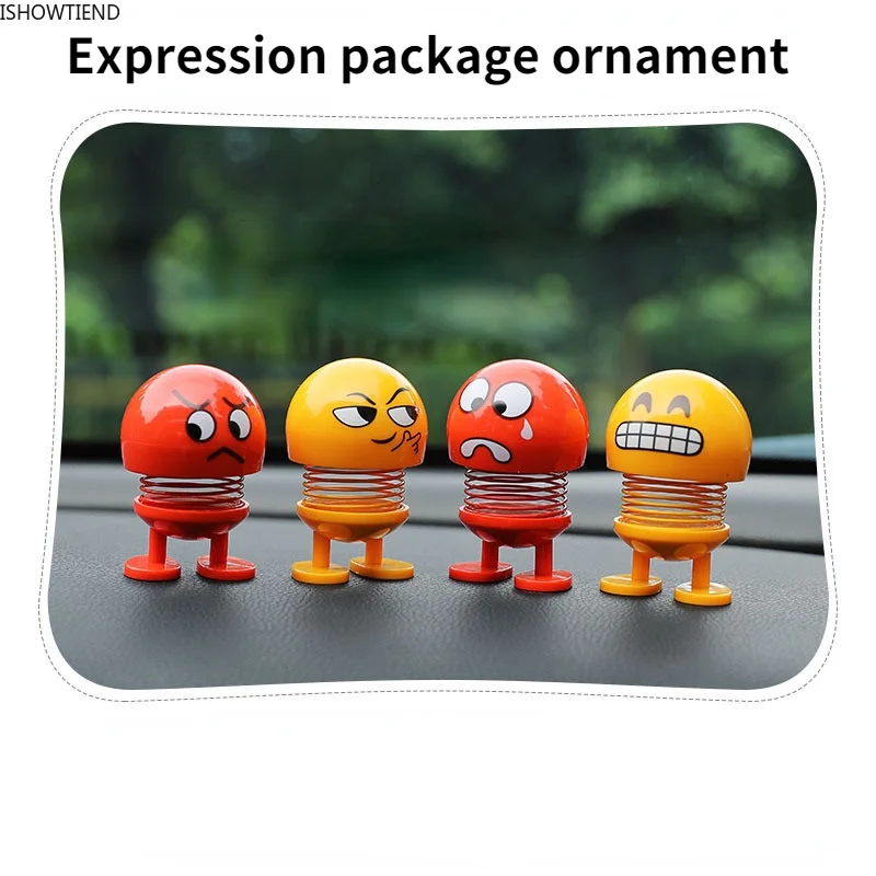 Car Ornament Spring Shaking Doll Cars Ornament Automobile Decoration Lovely Expression Bag Package Shaking Dolls Car Accessories