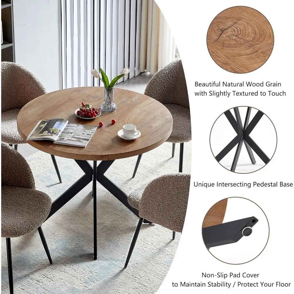 Set tavolo da pranzo per 2 con sedie, 37" rotondo in legno ingegnerizzato, pulire, soffice braccio in sherpa, moderno dinette, gambe in metallo, colazione,