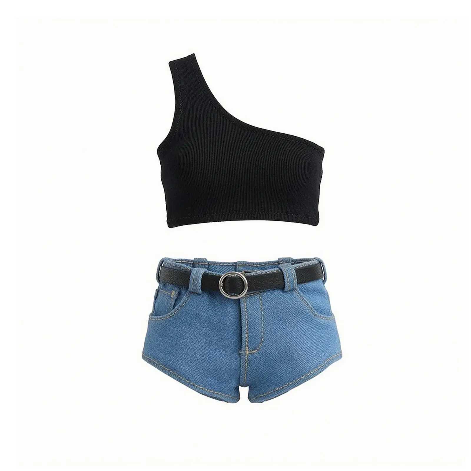1/6 Scale Action Figure Shorts Cotton Denim Vest Outfit for Female Collectible Doll Clothes Set