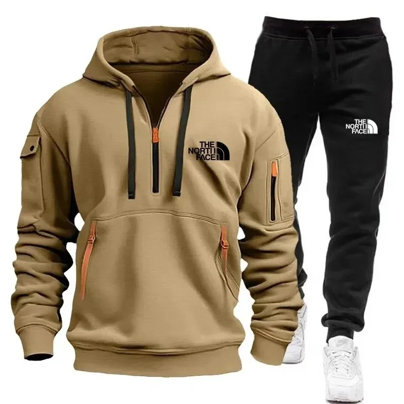 Fashion baju olahraga Plus pria, Sweatshirt bulu domba ritsleting dua ukuran pria Set Hoodie potong ritsleting S-3XL