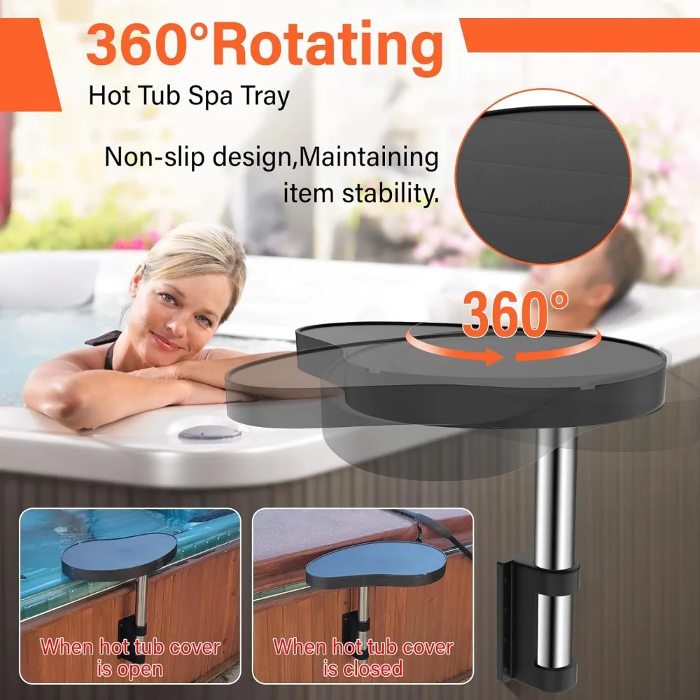 360 ° صينية حوض استحمام ساخن دوارة، طاولة سبا شديدة التحمل غير قابلة للانزلاق مع حامل مشروبات للاستخدام المنزلي المريح #1