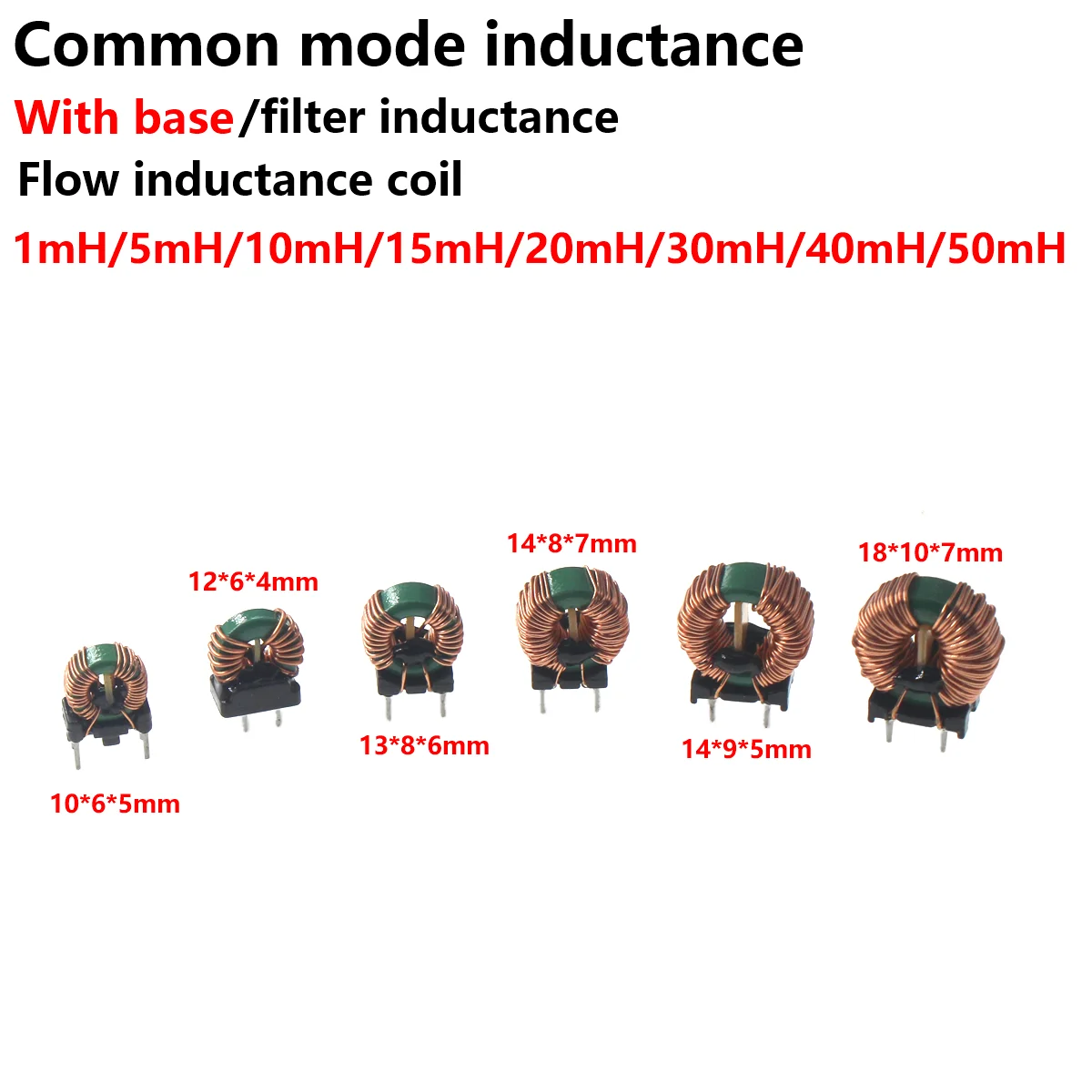 

10PCS Common mode inductor 14X9X5mm 10X6X5 1MH 10MHZ 20MHZ 2MH diameter Magnetic ring inductance Power filtering Inductance coil