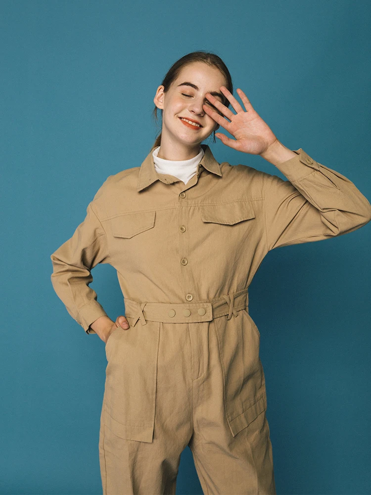 

Loen Original Design Autumn New Casual Japanese Sle Small Waist Belt Loose Workwear Seven-Foot Overalls Women's Clothing