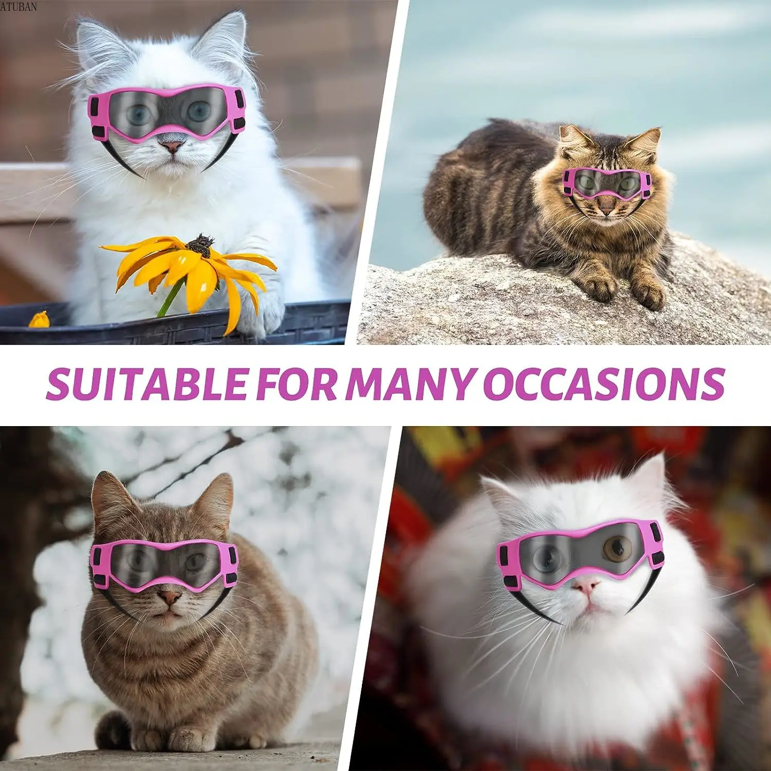 ATUBAN Cat Sunglasses Small Dog Goggles, Comfortable Soft Easy Wear Adjustable Small Pet UV Protection Sunglasses for Cat Kitty