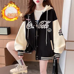 ZOUXO Hoodies Women 2023 Spring Autumn New Fashion Fleece Thickened Hoodies Kpop Loose Hooded Zip-up Baseball Clothes