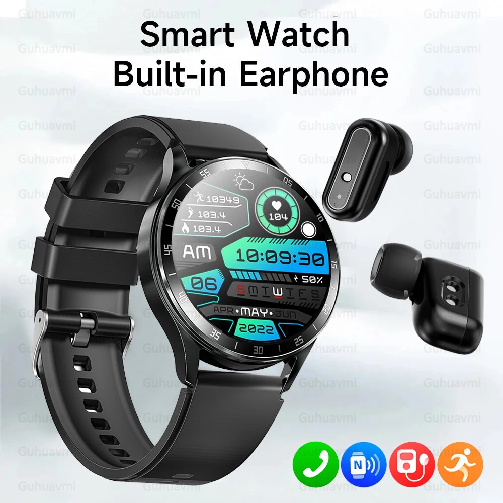 

2024 New Headset Music Smart Watch TWS 2 In 1 Wireless BT Dual Headset Call Health BloodPressure Sport Men Smartwatch For Huawei
