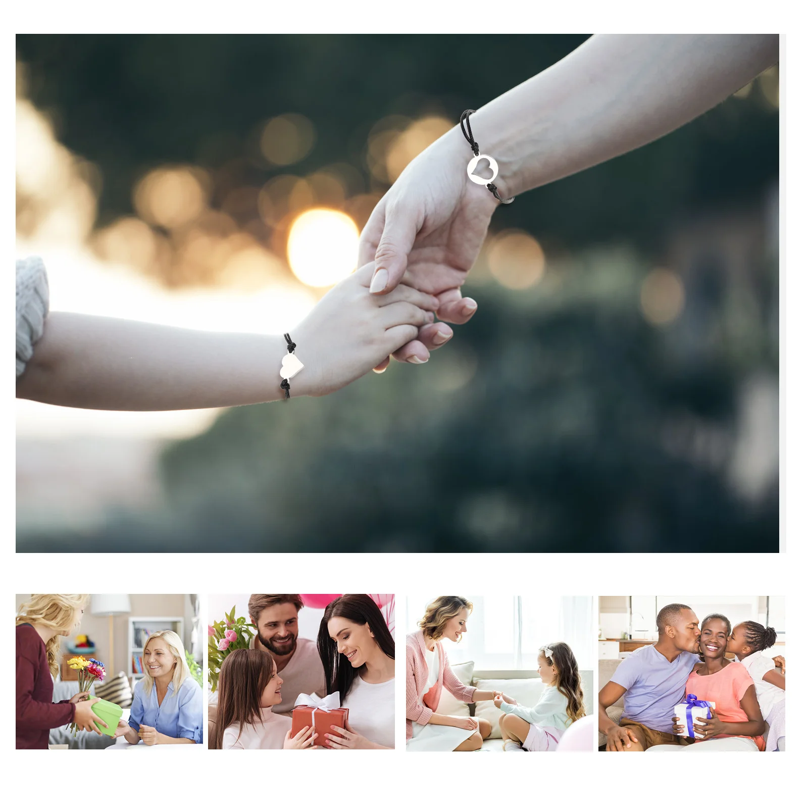 1 زوج الفولاذ المقاوم للصدأ القلب مضفر سوار مريح قابل للتعديل حبل سوار للأم ابنة مطابقة الصداقة