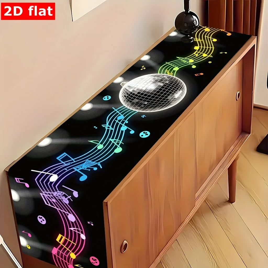 2D Flat Dance Floor Music Lights Creative Print Table Runner Polyester Decor for Kitchen Dining Room Dressing Table Holiday Cele