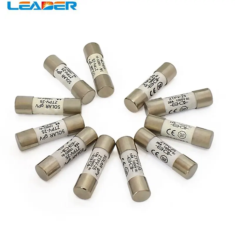 LEADER 10 Pcs Lot 1000V 10*38MM 10A 12A 15A 20A 25A 30A DC PV Solar Fuse Metal Alloys for Solar Power System Protection BX0234