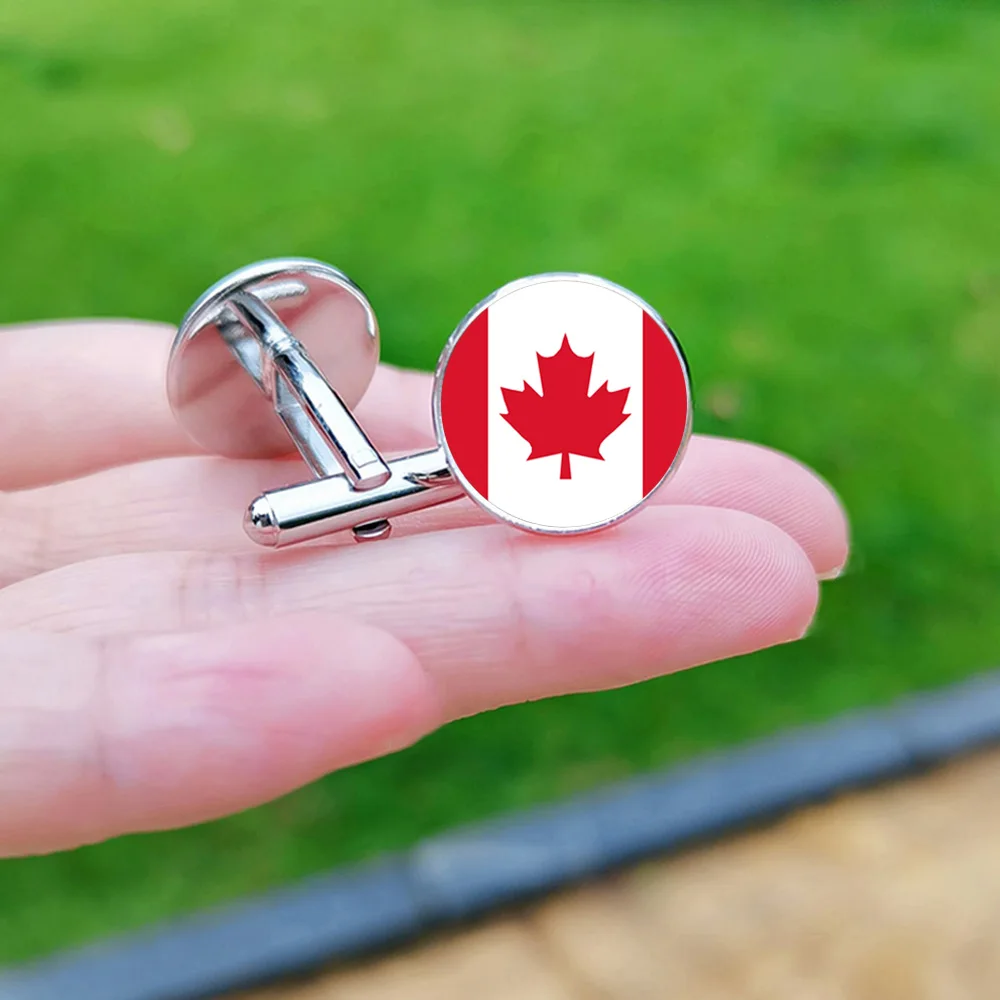 New Flag Glass Cufflinks for Men Decoration National Emblem Spain Turkey Venezuela Canada France Spain Brazil USA Cuff Buttons