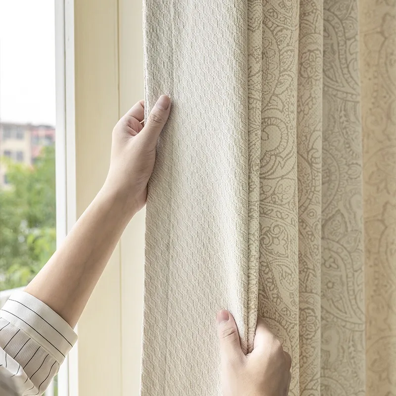 

Custom Size Curtains for Living Dining Room Bedroom Cream Wind Cashew Chenille Jacquard Blackout Light Luxury Simple Curtain