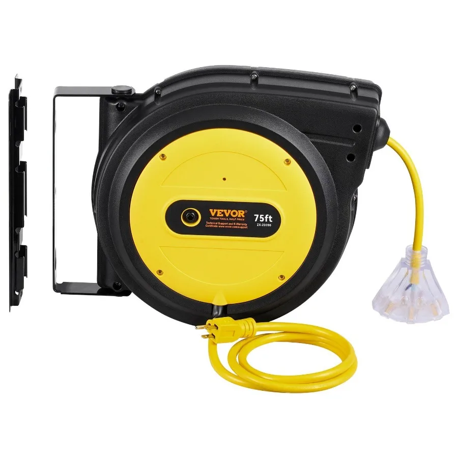 

Retractable Extension Cord Reel Power Cord Reel 75FT 14AWG 3C SJTOW